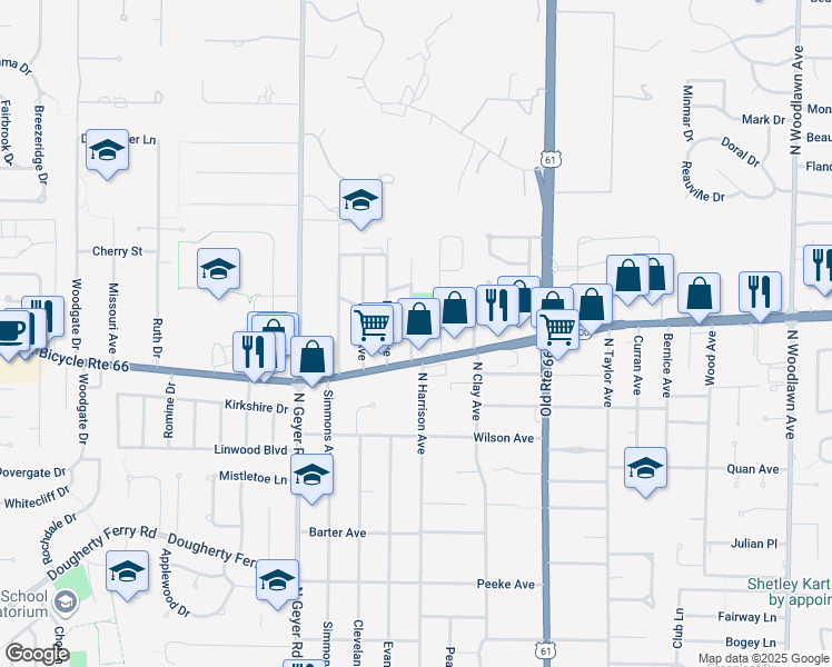 map of restaurants, bars, coffee shops, grocery stores, and more near 1122 North Harrison Avenue in St. Louis