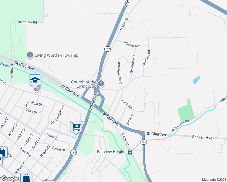map of restaurants, bars, coffee shops, grocery stores, and more near 1507 Pleasantview Drive in Fairview Heights