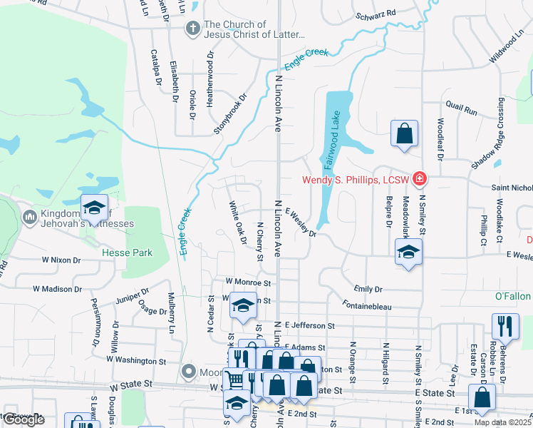 map of restaurants, bars, coffee shops, grocery stores, and more near 802 North Cherry Street in O'Fallon