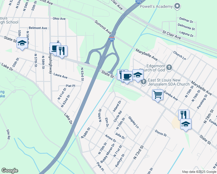 map of restaurants, bars, coffee shops, grocery stores, and more near in St. Clair County