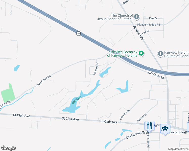 map of restaurants, bars, coffee shops, grocery stores, and more near 211 Lucinda Drive in Fairview Heights
