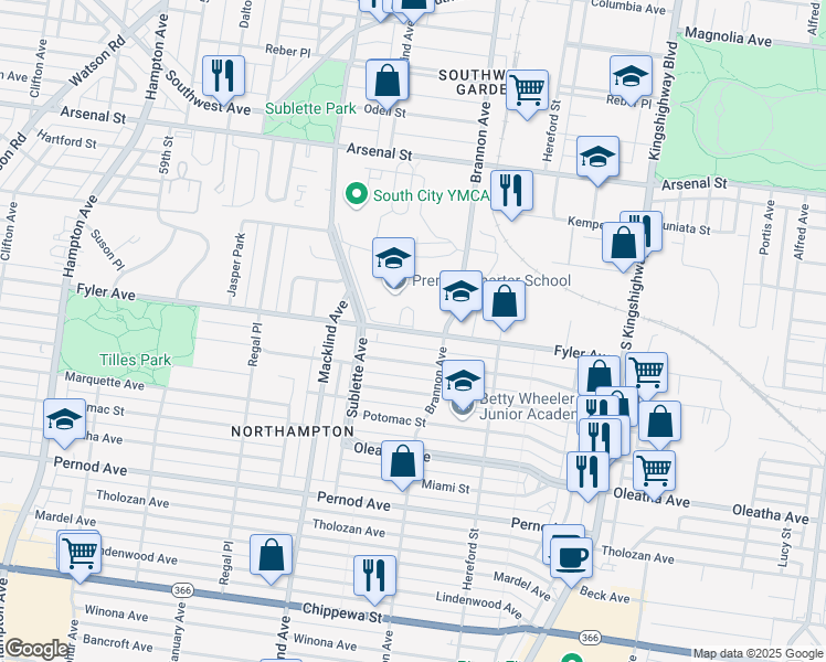 map of restaurants, bars, coffee shops, grocery stores, and more near 5279 Fyler Avenue in St. Louis