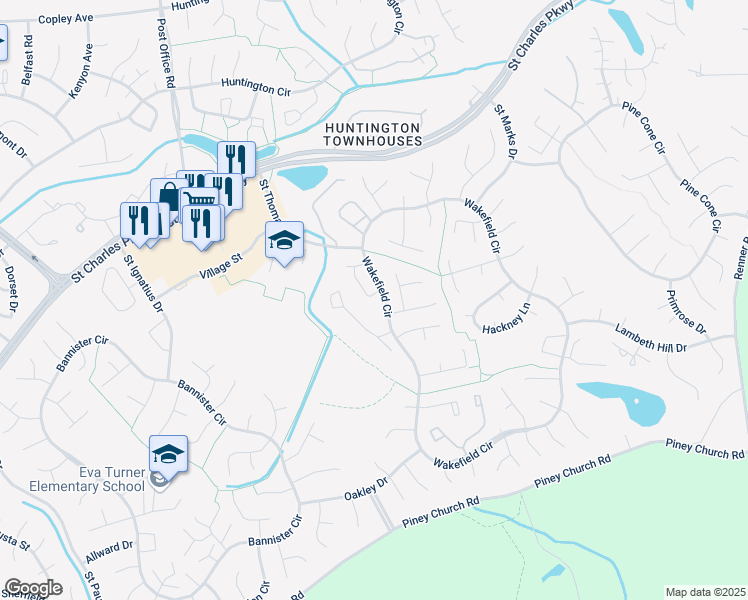 map of restaurants, bars, coffee shops, grocery stores, and more near 2002 Wingate Court in Saint Charles