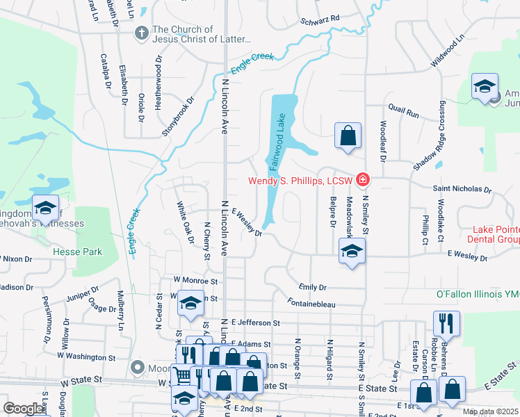 map of restaurants, bars, coffee shops, grocery stores, and more near 806 West Lakeshore Drive in O'Fallon