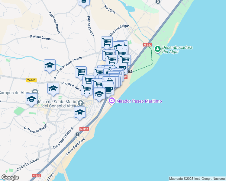 map of restaurants, bars, coffee shops, grocery stores, and more near 24 Calle CONDE DE ALTEA in Altea