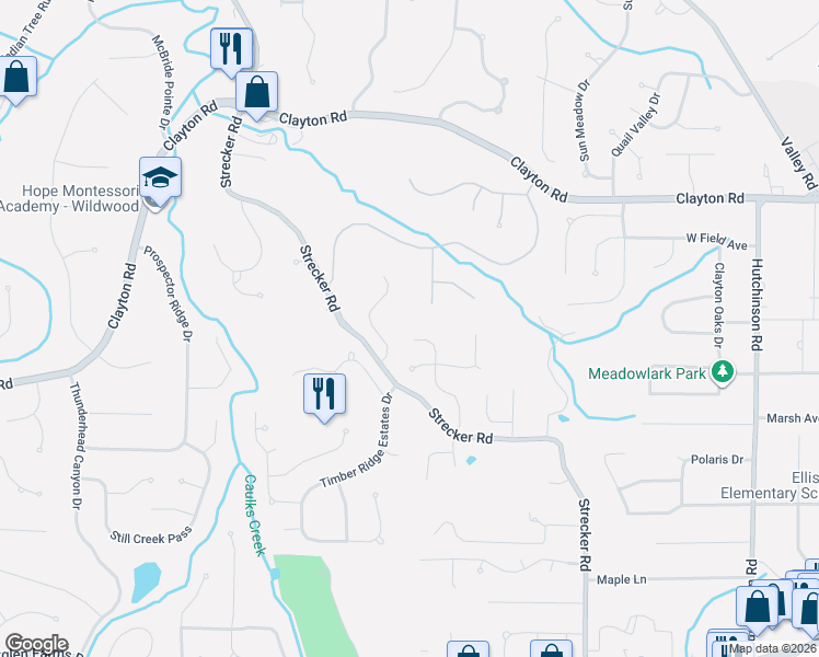 map of restaurants, bars, coffee shops, grocery stores, and more near 1504 Englebrook Drive in Ballwin