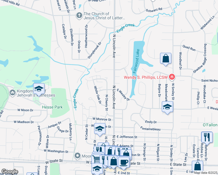 map of restaurants, bars, coffee shops, grocery stores, and more near 802 North Cherry Street in O'Fallon