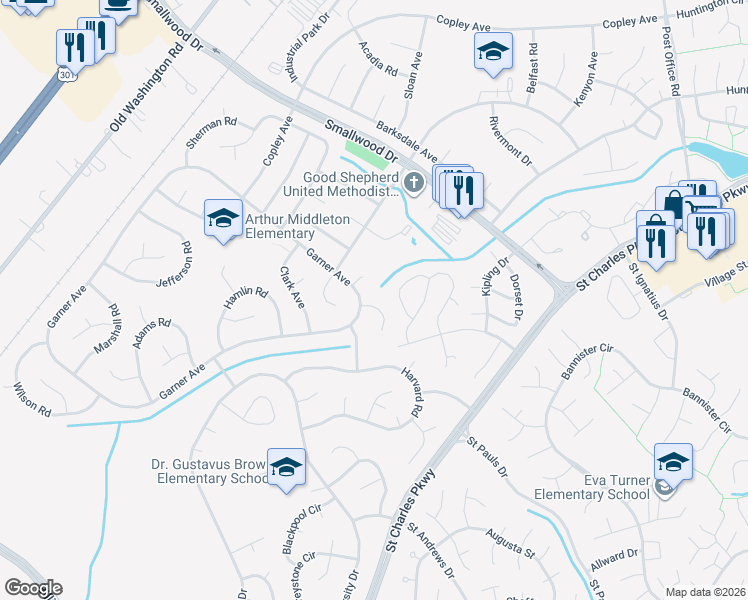 map of restaurants, bars, coffee shops, grocery stores, and more near 302 Tompkins Ln in Waldorf