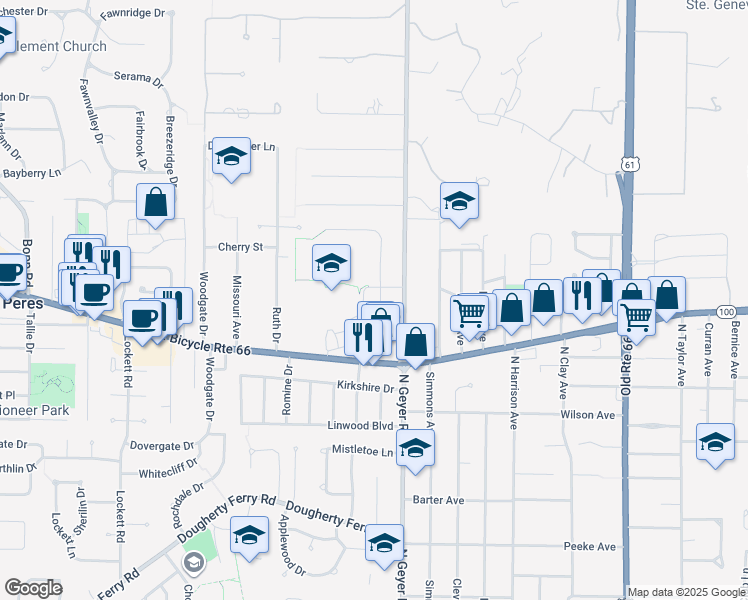 map of restaurants, bars, coffee shops, grocery stores, and more near 1211 Laven Del Lane in Kirkwood