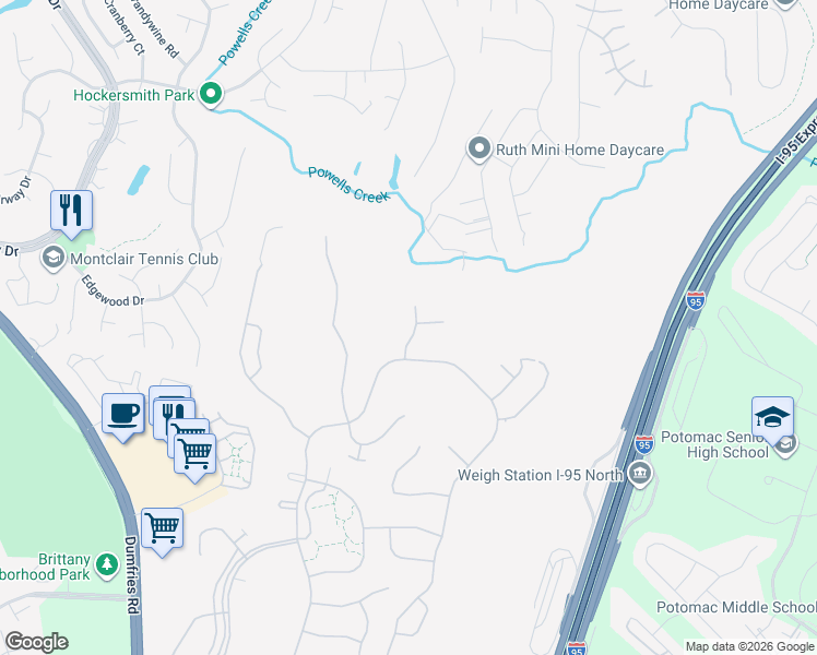 map of restaurants, bars, coffee shops, grocery stores, and more near 16222 Timid Creek Court in Montclair