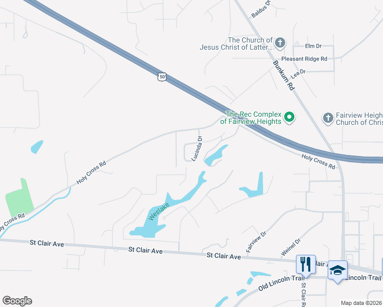 map of restaurants, bars, coffee shops, grocery stores, and more near 211 Lucinda Drive in Fairview Heights