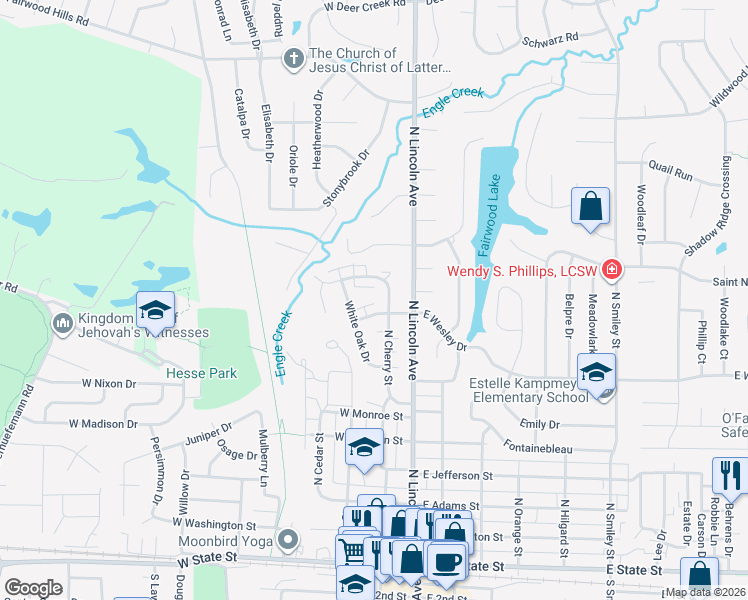 map of restaurants, bars, coffee shops, grocery stores, and more near 814 White Oak Drive in O'Fallon