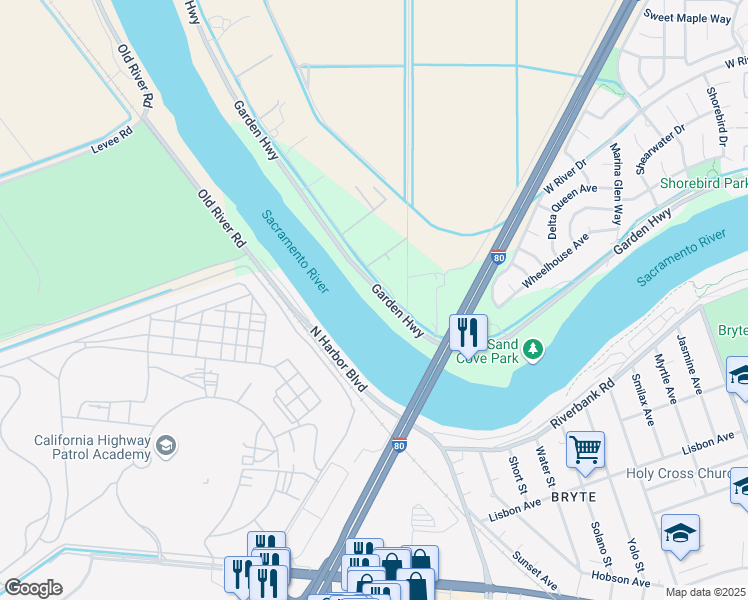 map of restaurants, bars, coffee shops, grocery stores, and more near 2221 Garden Highway in Sacramento