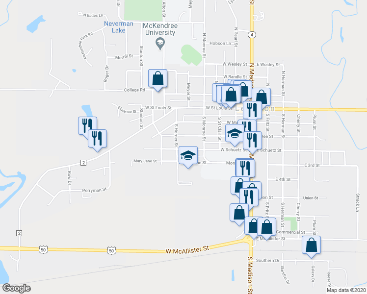 map of restaurants, bars, coffee shops, grocery stores, and more near 428 West Dee Street in Lebanon