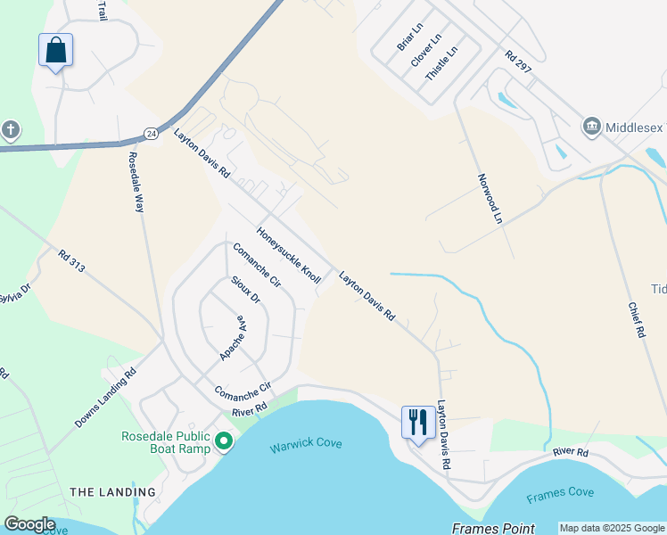 map of restaurants, bars, coffee shops, grocery stores, and more near Road 312A in Millsboro