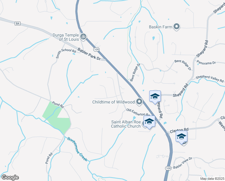 map of restaurants, bars, coffee shops, grocery stores, and more near 1627 Ashford Oaks Court in Wildwood