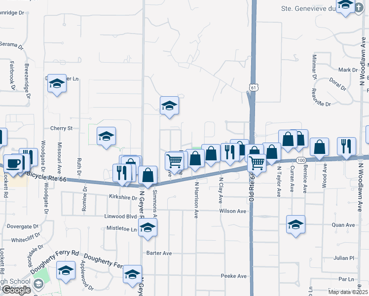 map of restaurants, bars, coffee shops, grocery stores, and more near 1146 Evans Avenue in Kirkwood