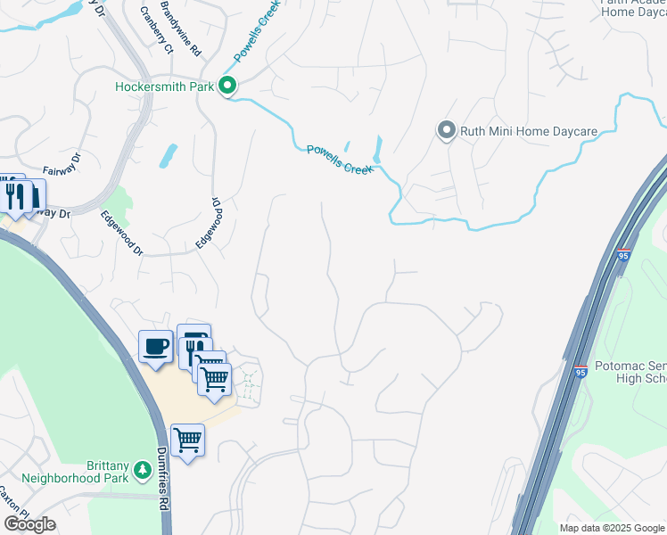 map of restaurants, bars, coffee shops, grocery stores, and more near 16081 Dancing Leaf Place in Dumfries