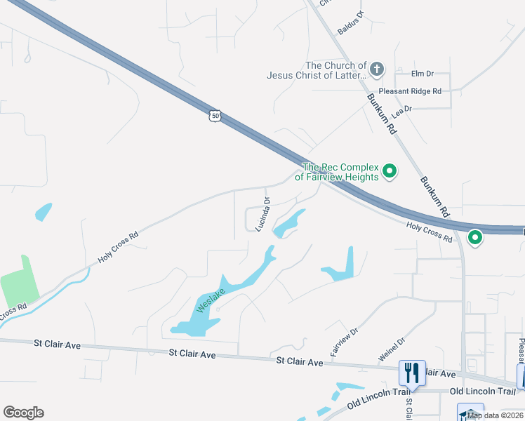 map of restaurants, bars, coffee shops, grocery stores, and more near 211 Lucinda Drive in Fairview Heights