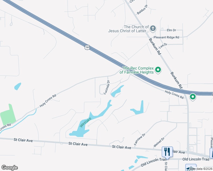 map of restaurants, bars, coffee shops, grocery stores, and more near 211 Lucinda Drive in Fairview Heights