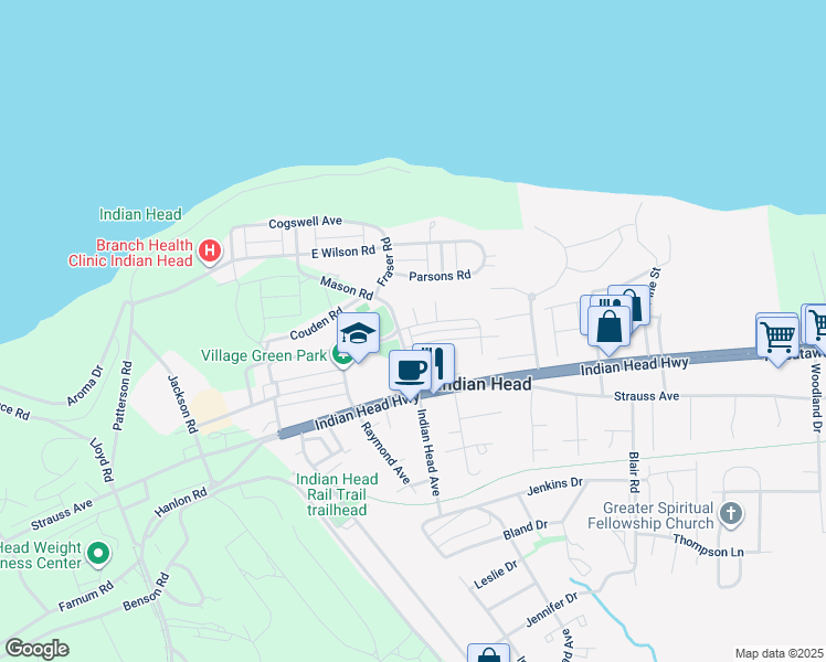 map of restaurants, bars, coffee shops, grocery stores, and more near 28 Caswell Drive in Indian Head