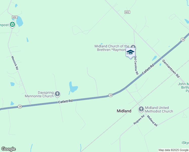 map of restaurants, bars, coffee shops, grocery stores, and more near 5424 Catlett Road in Midland