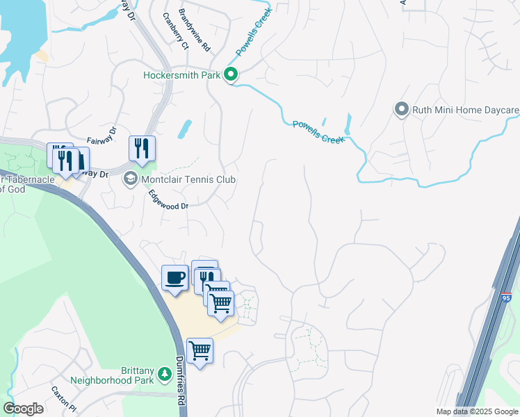map of restaurants, bars, coffee shops, grocery stores, and more near 4030 Great Harvest Court in Montclair
