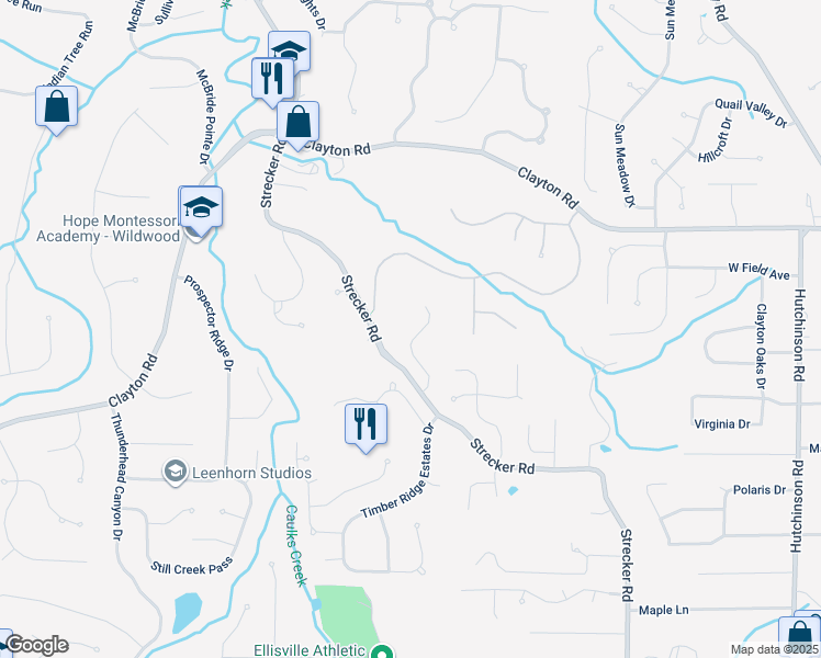 map of restaurants, bars, coffee shops, grocery stores, and more near 1509 Clayton Woods Court in Ballwin