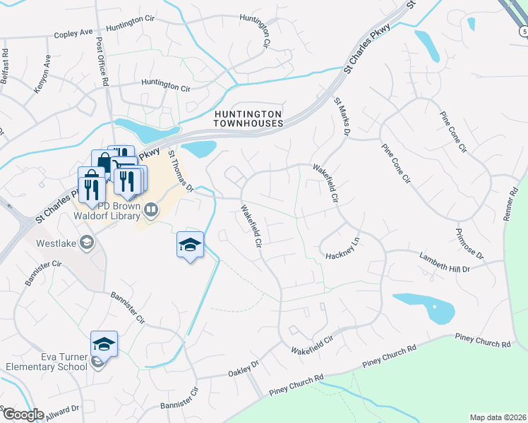 map of restaurants, bars, coffee shops, grocery stores, and more near 2465 Yarmouth Court in Waldorf