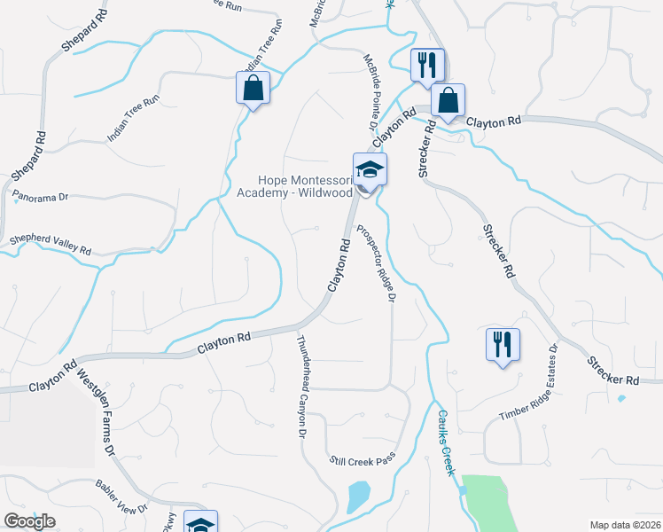 map of restaurants, bars, coffee shops, grocery stores, and more near 1906 Powderhorn Pass Court in Ballwin