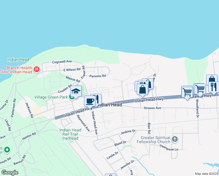 map of restaurants, bars, coffee shops, grocery stores, and more near 105 Caswell Drive in Indian Head