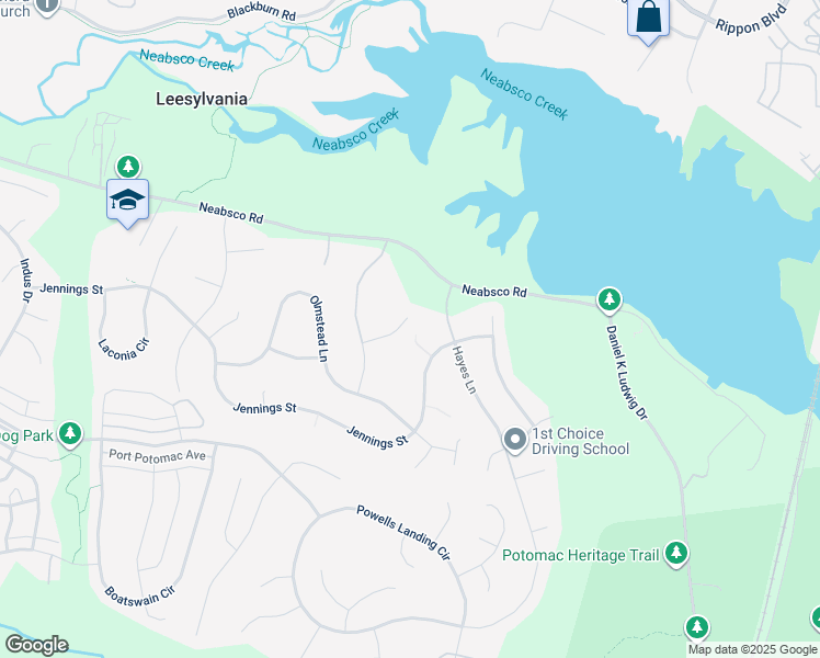 map of restaurants, bars, coffee shops, grocery stores, and more near 2171 Ferguson Court in Woodbridge