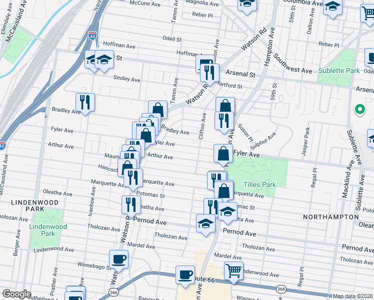 map of restaurants, bars, coffee shops, grocery stores, and more near 6231 Fyler Avenue in St. Louis