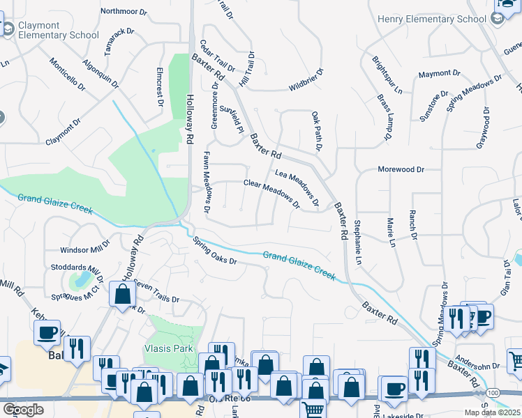map of restaurants, bars, coffee shops, grocery stores, and more near 306 Shady Meadows Drive in Ballwin