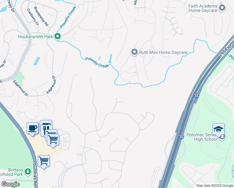 map of restaurants, bars, coffee shops, grocery stores, and more near 16201 Timid Creek Ct in Dumfries