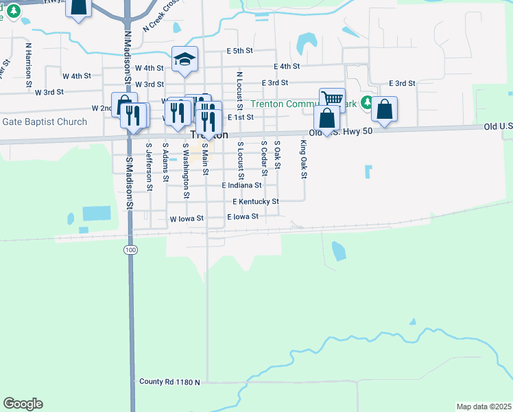 map of restaurants, bars, coffee shops, grocery stores, and more near 321 East Kentucky Street in Trenton