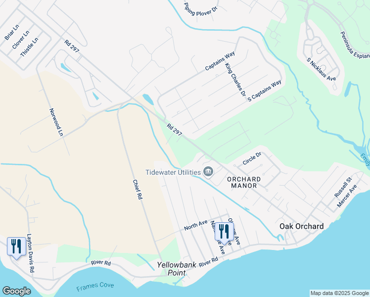 map of restaurants, bars, coffee shops, grocery stores, and more near 32348 Oak Orchard Road in Millsboro