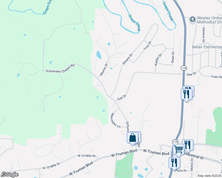map of restaurants, bars, coffee shops, grocery stores, and more near 520 Schumate Chapel Rd in Jefferson City