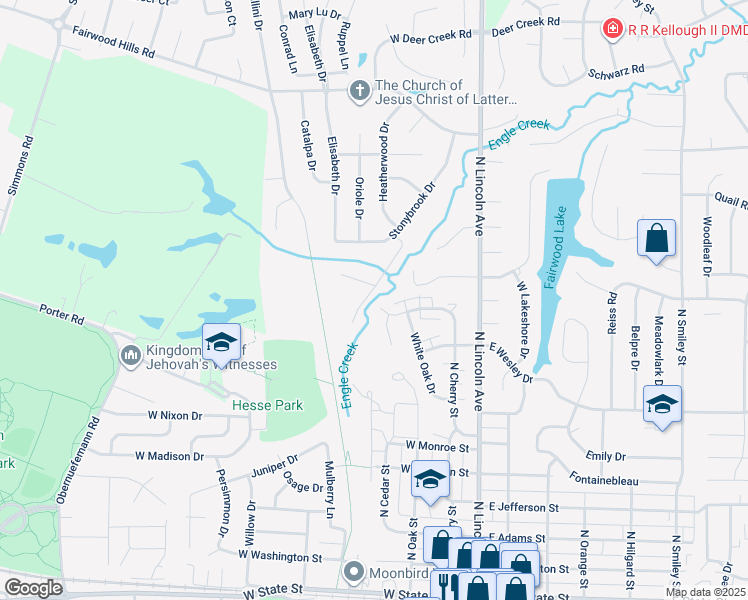 map of restaurants, bars, coffee shops, grocery stores, and more near 202 Woodland Court in O'Fallon