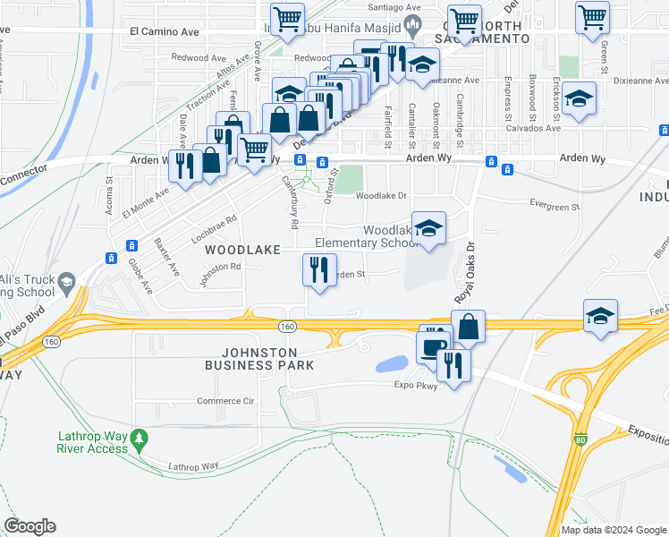 map of restaurants, bars, coffee shops, grocery stores, and more near 507 Garden Street in Sacramento