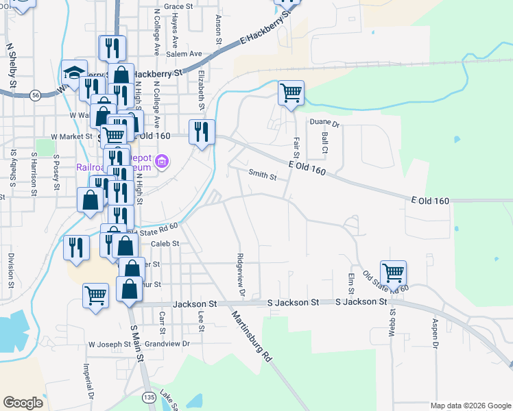map of restaurants, bars, coffee shops, grocery stores, and more near 821-893 Old Indiana 60 in Salem