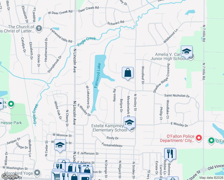 map of restaurants, bars, coffee shops, grocery stores, and more near 1 Fox Run in O'Fallon