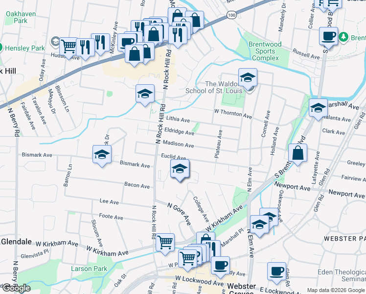 map of restaurants, bars, coffee shops, grocery stores, and more near 324 Madison Avenue in St. Louis