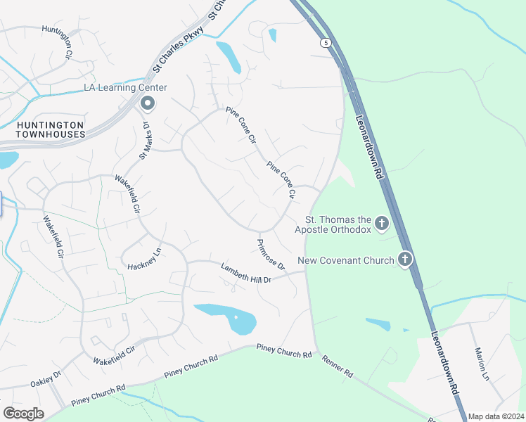 map of restaurants, bars, coffee shops, grocery stores, and more near 3590 Palmetto Court in Waldorf