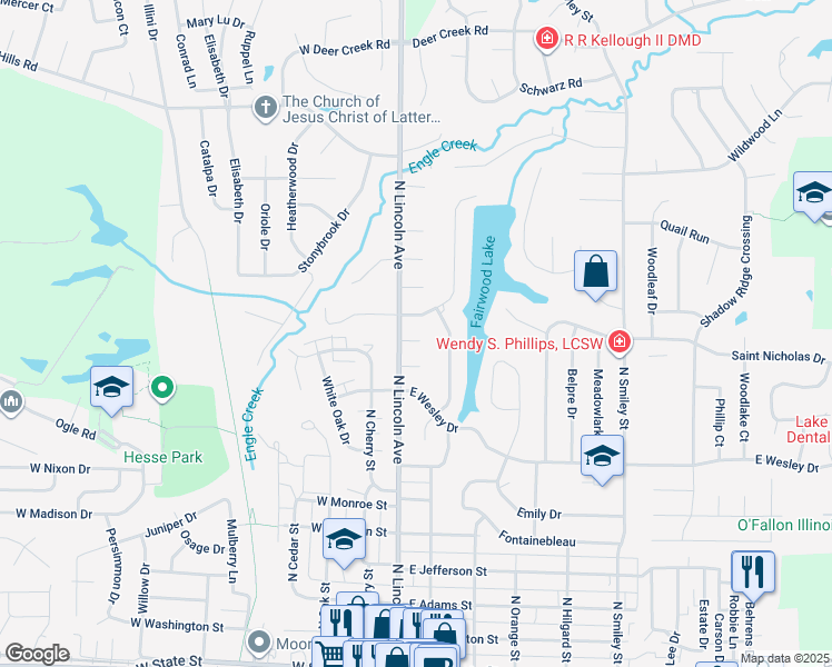map of restaurants, bars, coffee shops, grocery stores, and more near 104 Jennifer Court in O'Fallon
