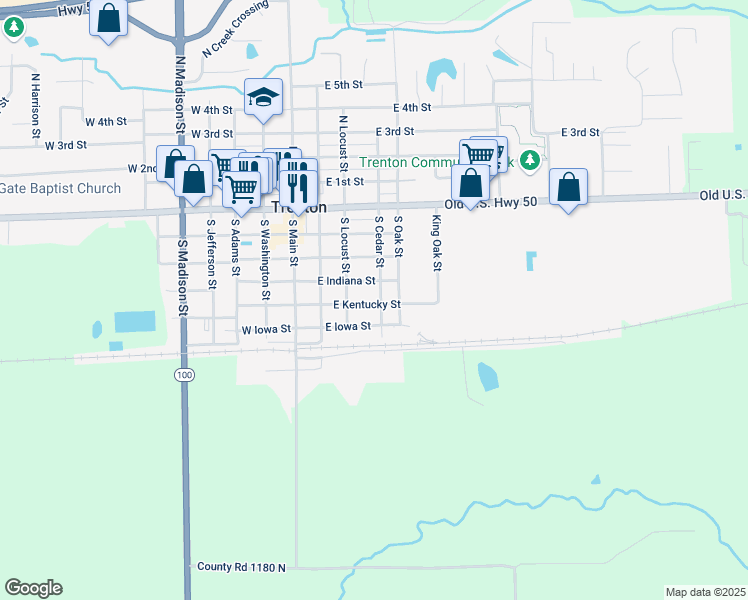 map of restaurants, bars, coffee shops, grocery stores, and more near 321 East Kentucky Street in Trenton