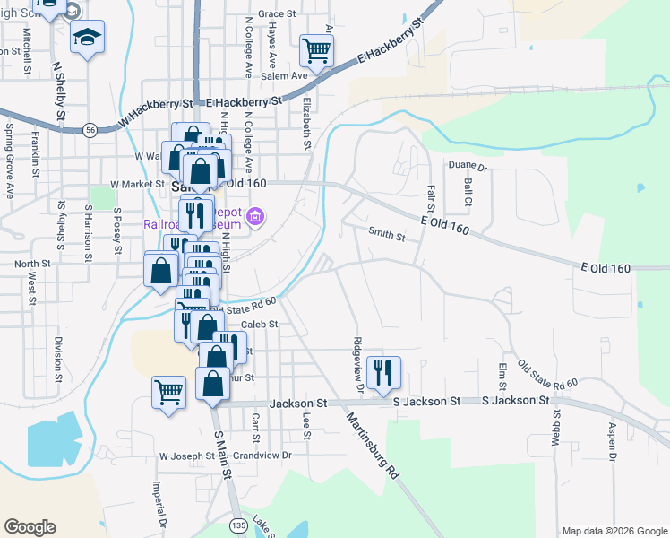 map of restaurants, bars, coffee shops, grocery stores, and more near 401 Ridgeview Drive in Salem