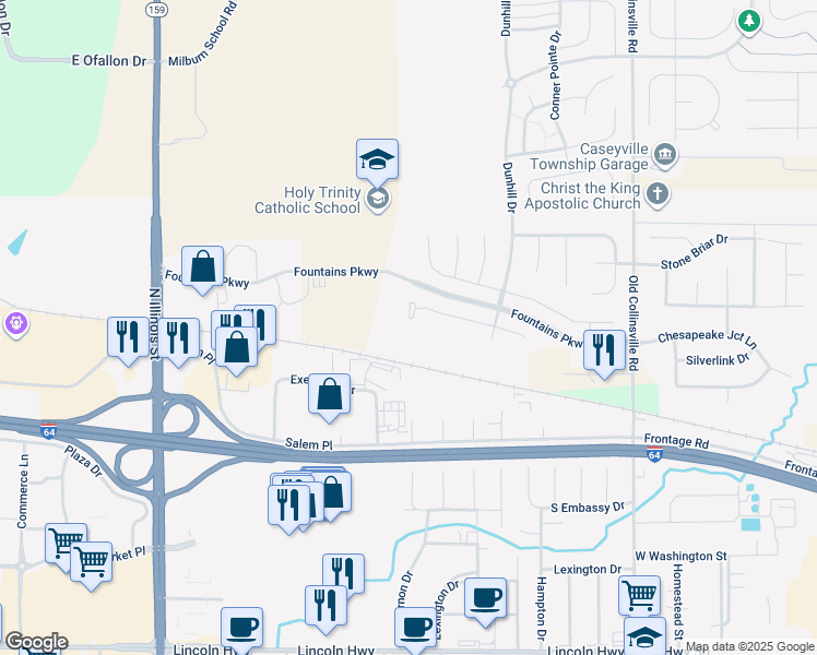 map of restaurants, bars, coffee shops, grocery stores, and more near 620 Ember Crest Drive in Fairview Heights