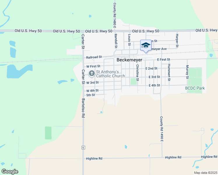 map of restaurants, bars, coffee shops, grocery stores, and more near 351 West 4th Street in Beckemeyer