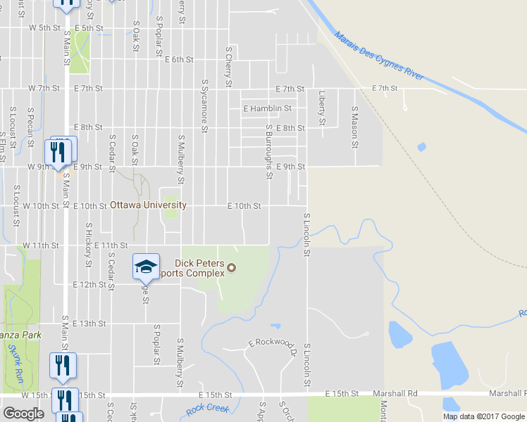 map of restaurants, bars, coffee shops, grocery stores, and more near 836 East 10th Street in Ottawa